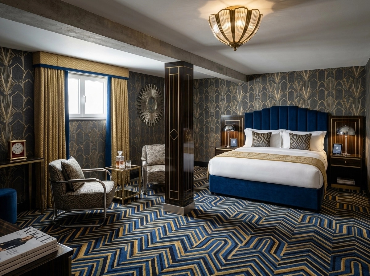 التصميم الداخلي بنمط Art Deco — hotel_room من GenRoom AI