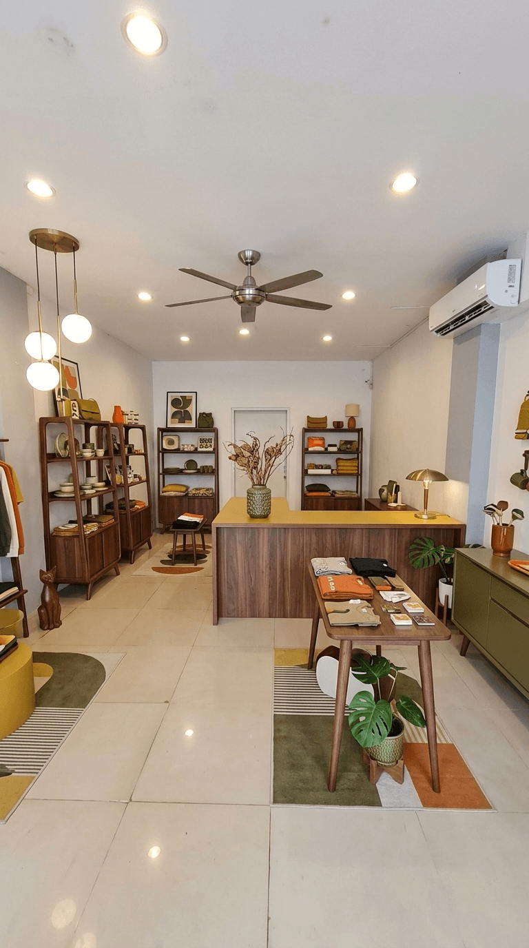 Design d'intérieur en style Mid-Century Modern — shop par GenRoom AI