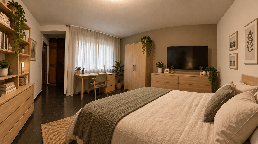 Design interior în stil Scandinavian — Dormitor de GenRoom AI