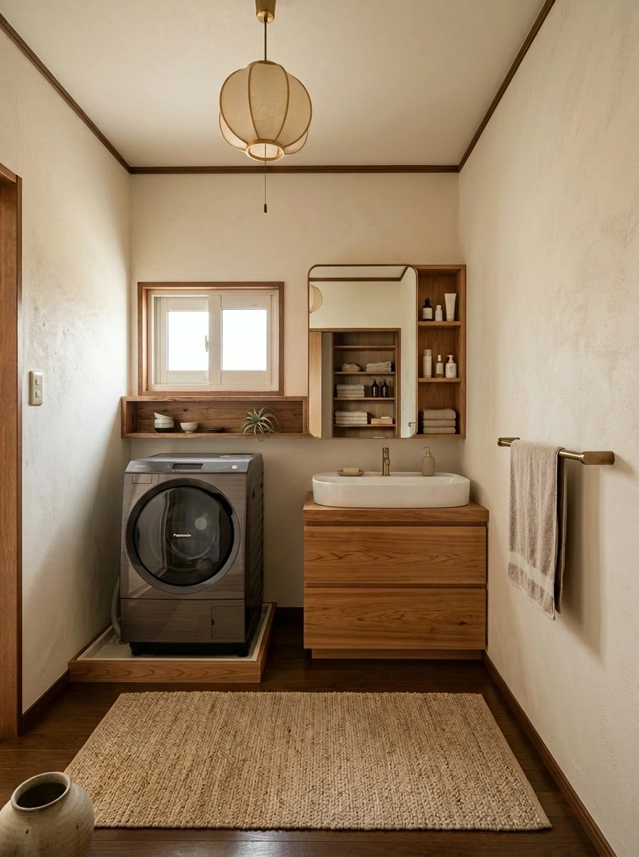Bathroom interior in Japandi style — photo by GenRoom AI