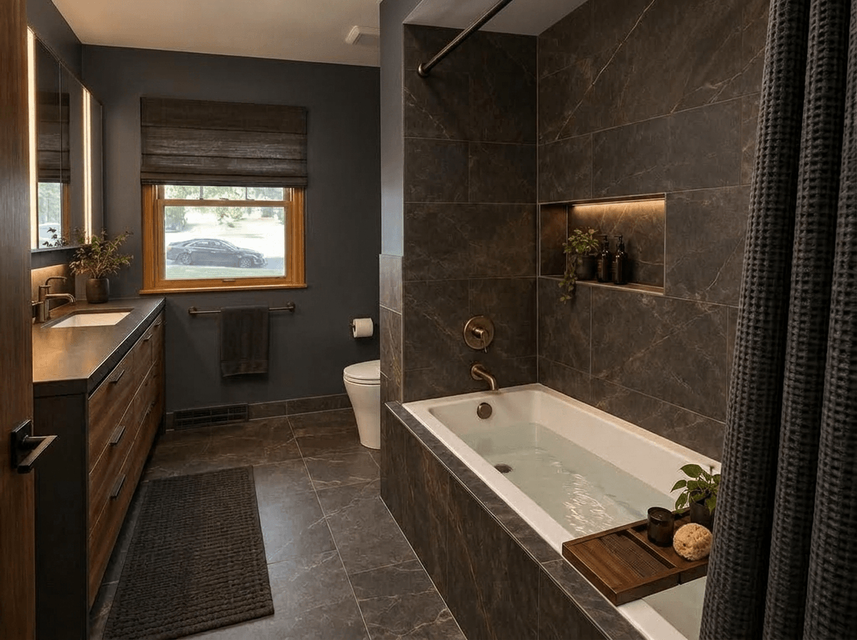 Bathroom interior in Blacktec style — photo by GenRoom AI