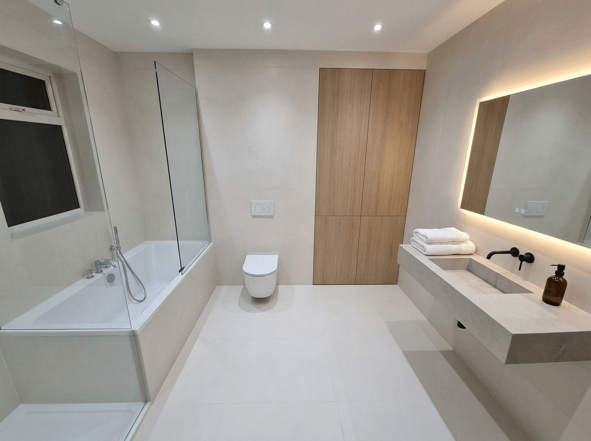 Bathroom interior in Minimalism style — photo by GenRoom AI