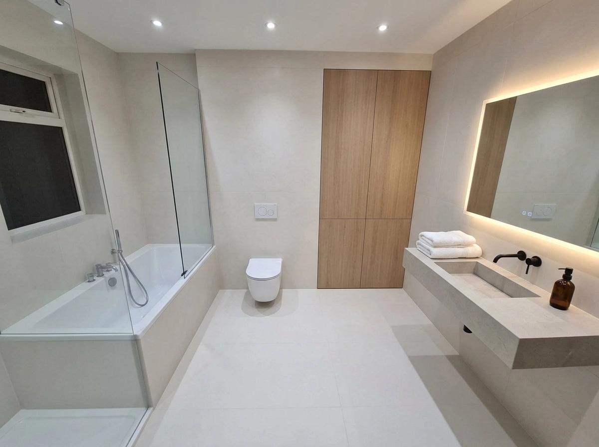 Bathroom interior in Minimalism style — photo by GenRoom AI