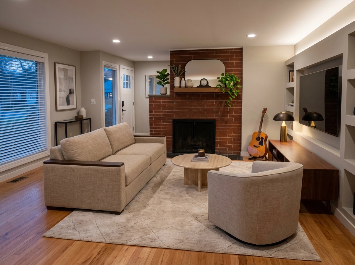 Transitional Ruang Tamu design — interior photo by GenRoom AI