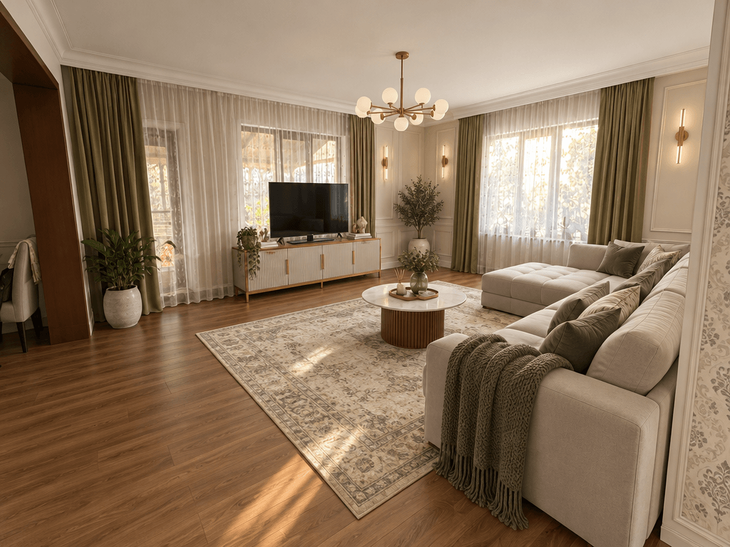 Neoclassic Living Room design — interior photo by GenRoom AI