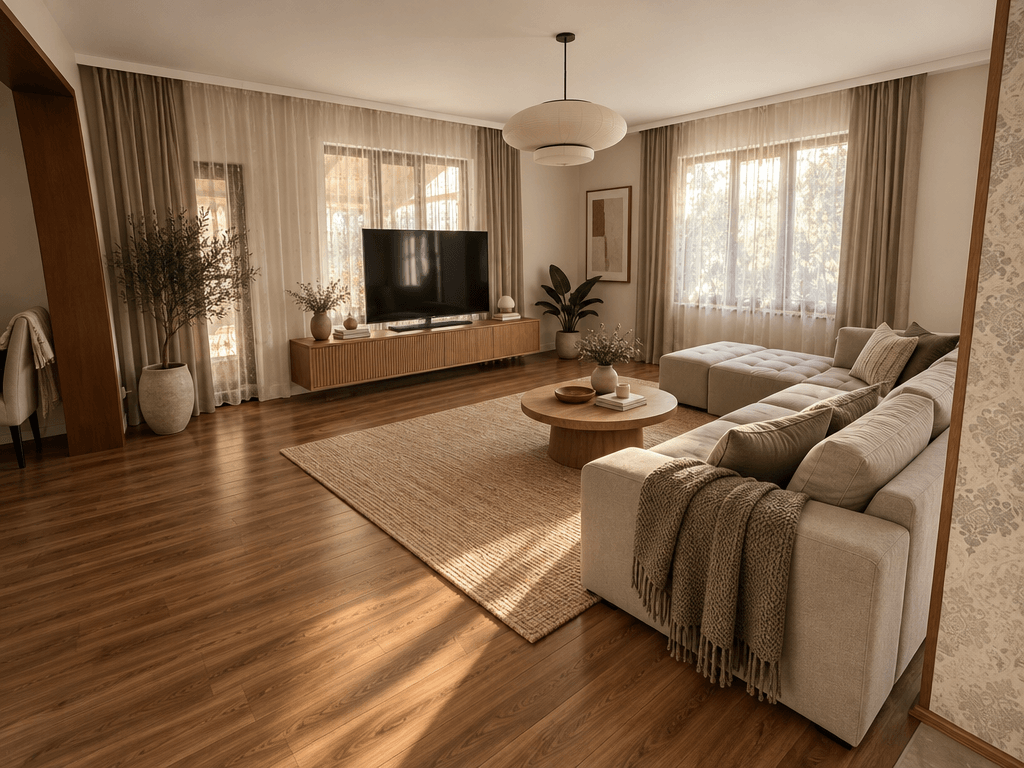 Japandi Living Room design — interior photo by GenRoom AI