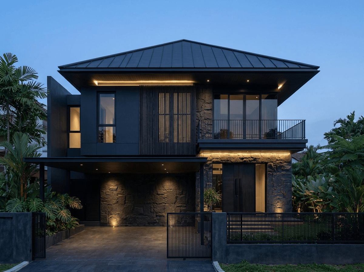 Facade design in Blacktec Facade style — photo by GenRoom AI