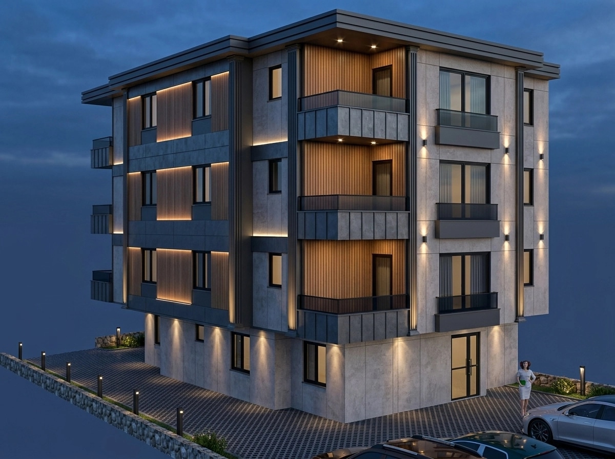 Қасбет дизайны Contemporary Facade стилінде — GenRoom AI жасаған Қасбет