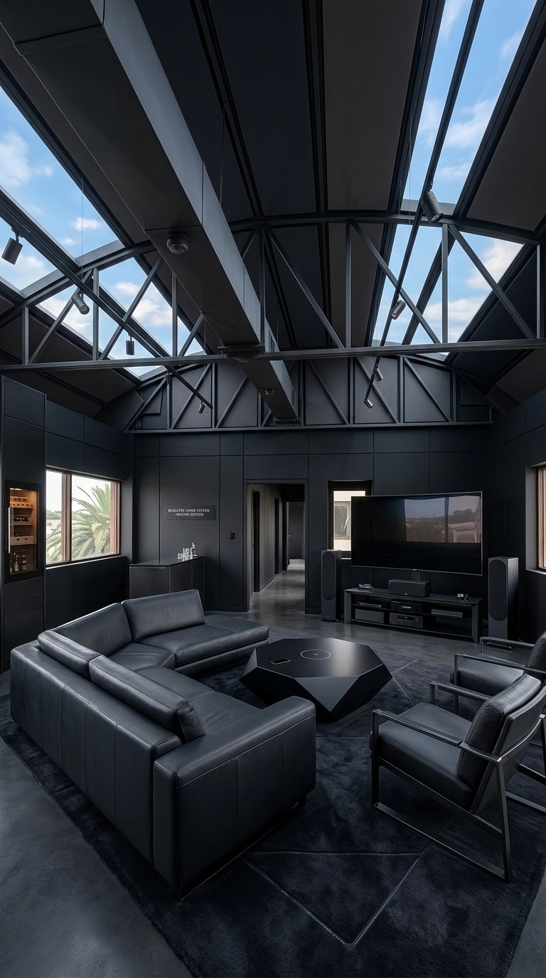 التصميم الداخلي بنمط Blacktec — غرفة المعيشة من GenRoom AI