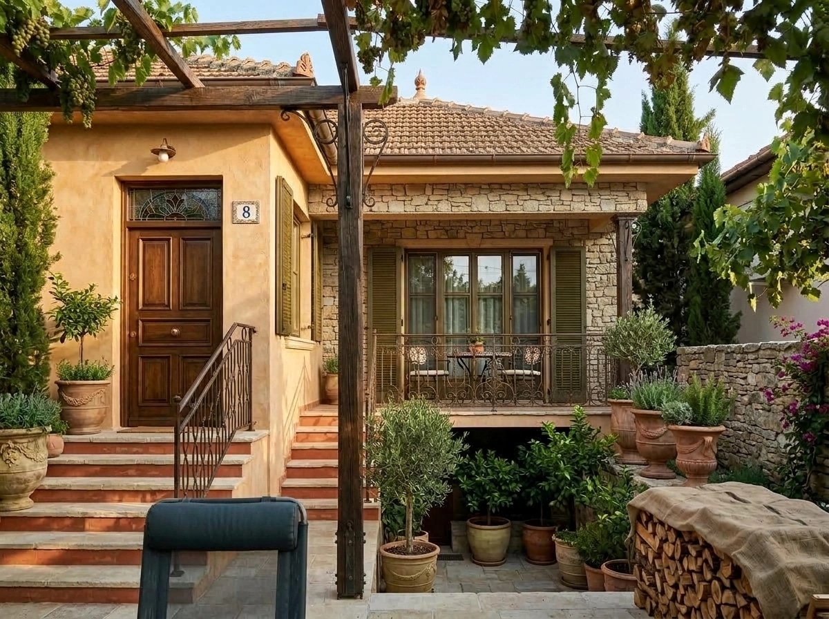 Facade design in Mediterranean Facade style — photo by GenRoom AI