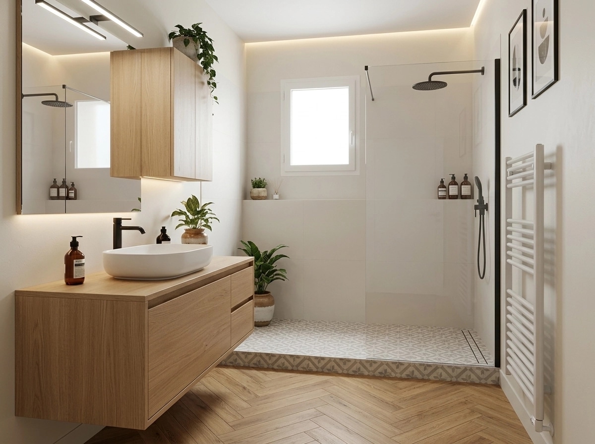 Bathroom interior in Minimalism style — photo by GenRoom AI