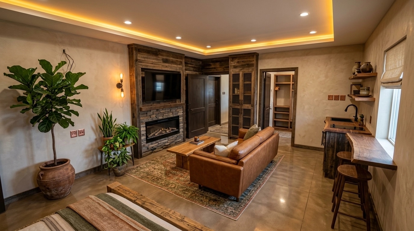 İç mekân tasarımı Rustic stili — studio GenRoom AI