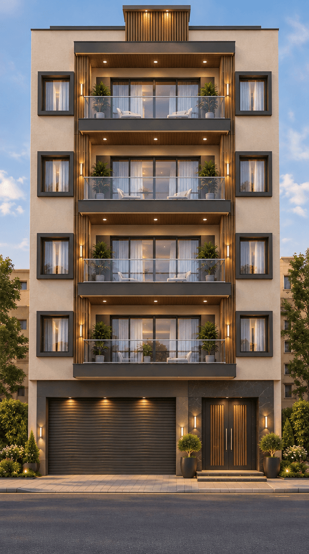 Fasad desain di Contemporary Facade gaya — Fasad oleh GenRoom AI