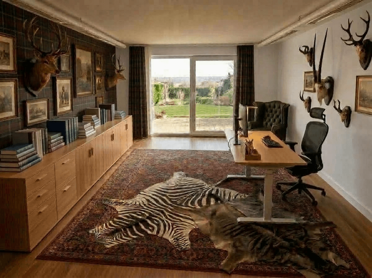 Office interior in Maximalist style — photo by GenRoom AI