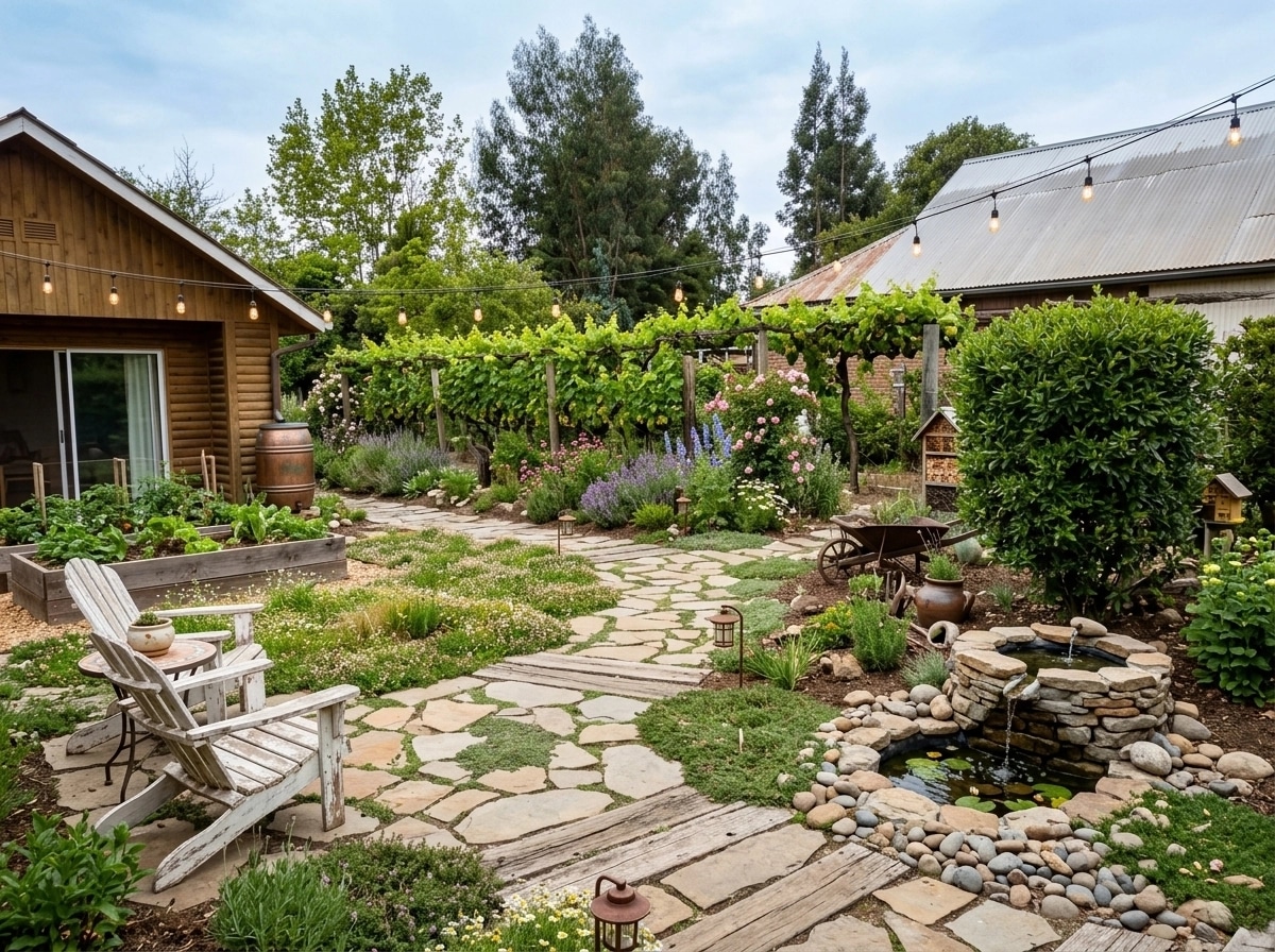 Country Rustic Garden Jardín design — yard photo by GenRoom AI