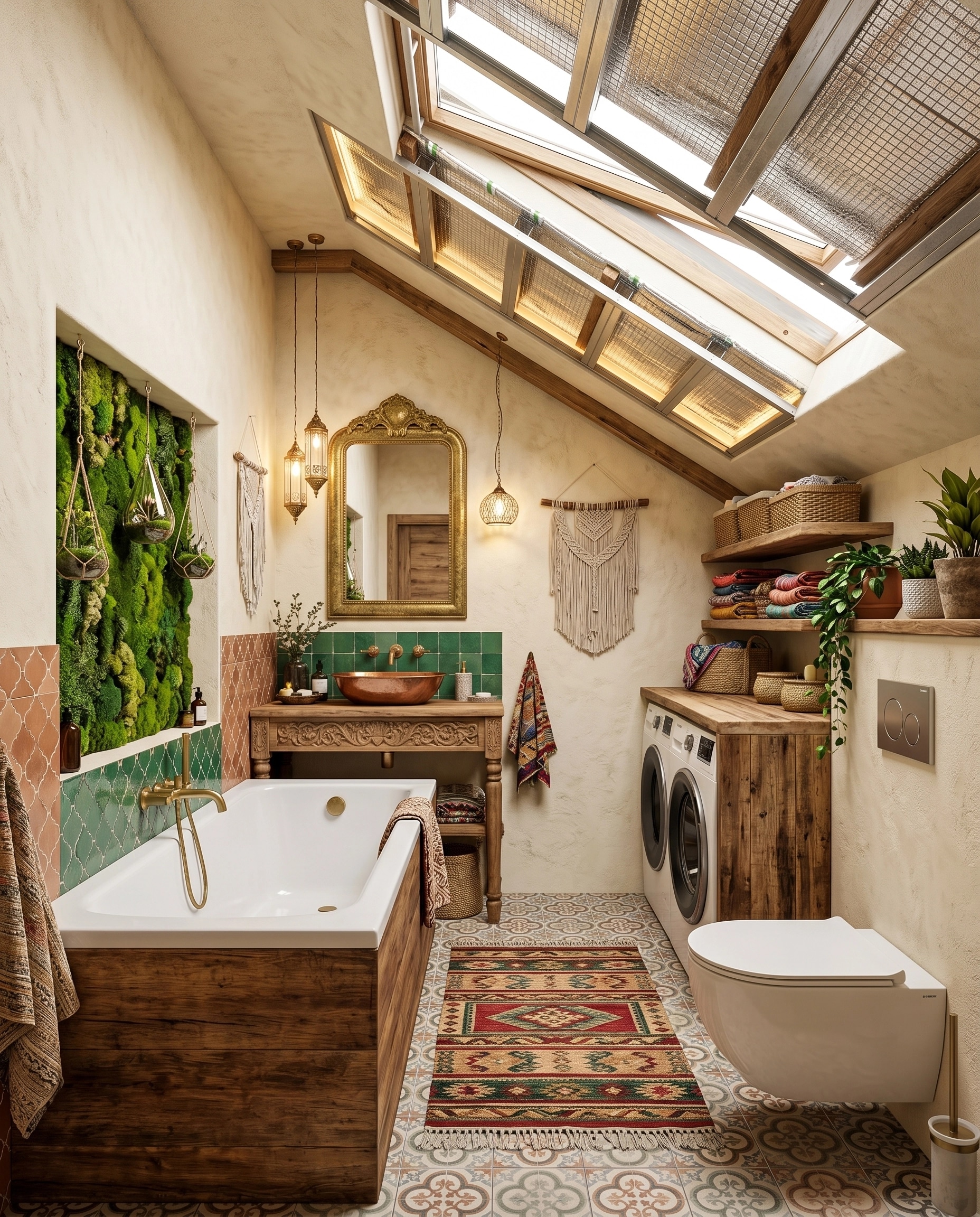 Bathroom interior in Bohemian style — photo by GenRoom AI