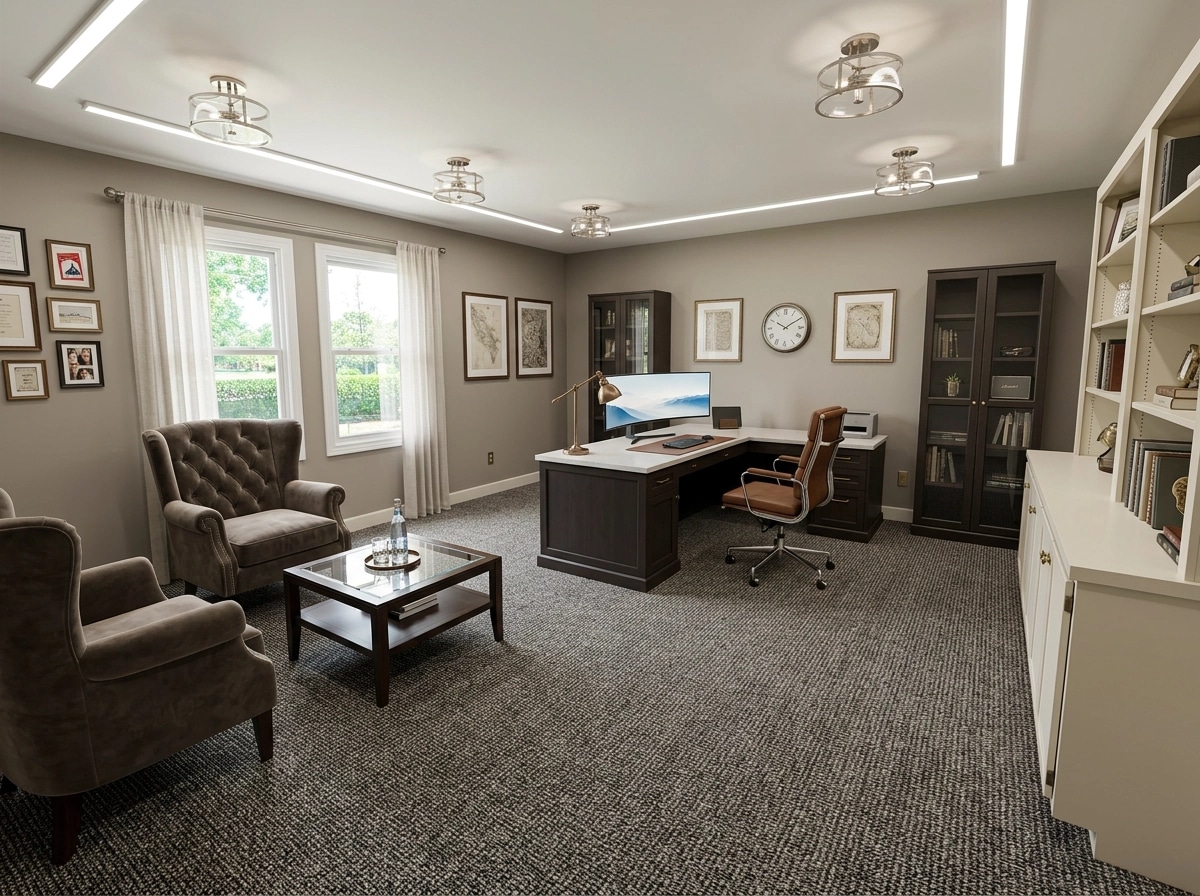 Office interior in Transitional style — photo by GenRoom AI