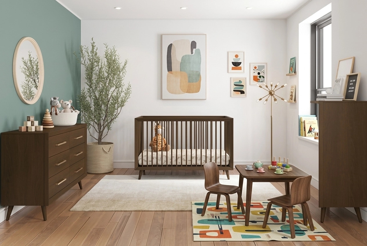 Design d'intérieur en style Mid-Century Modern — Chambre d'enfant par GenRoom AI