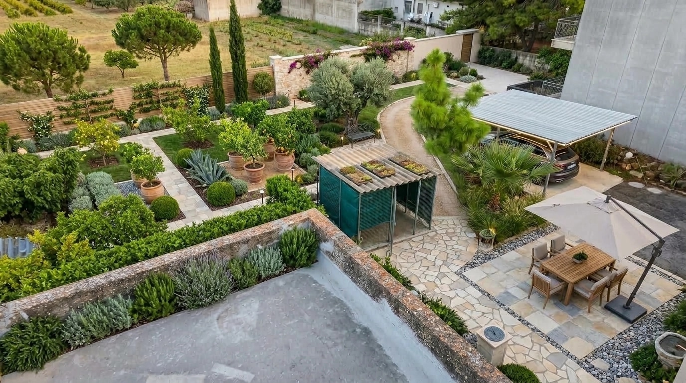 Landscape design in Mediterranean Yard style — Yard by GenRoom AI