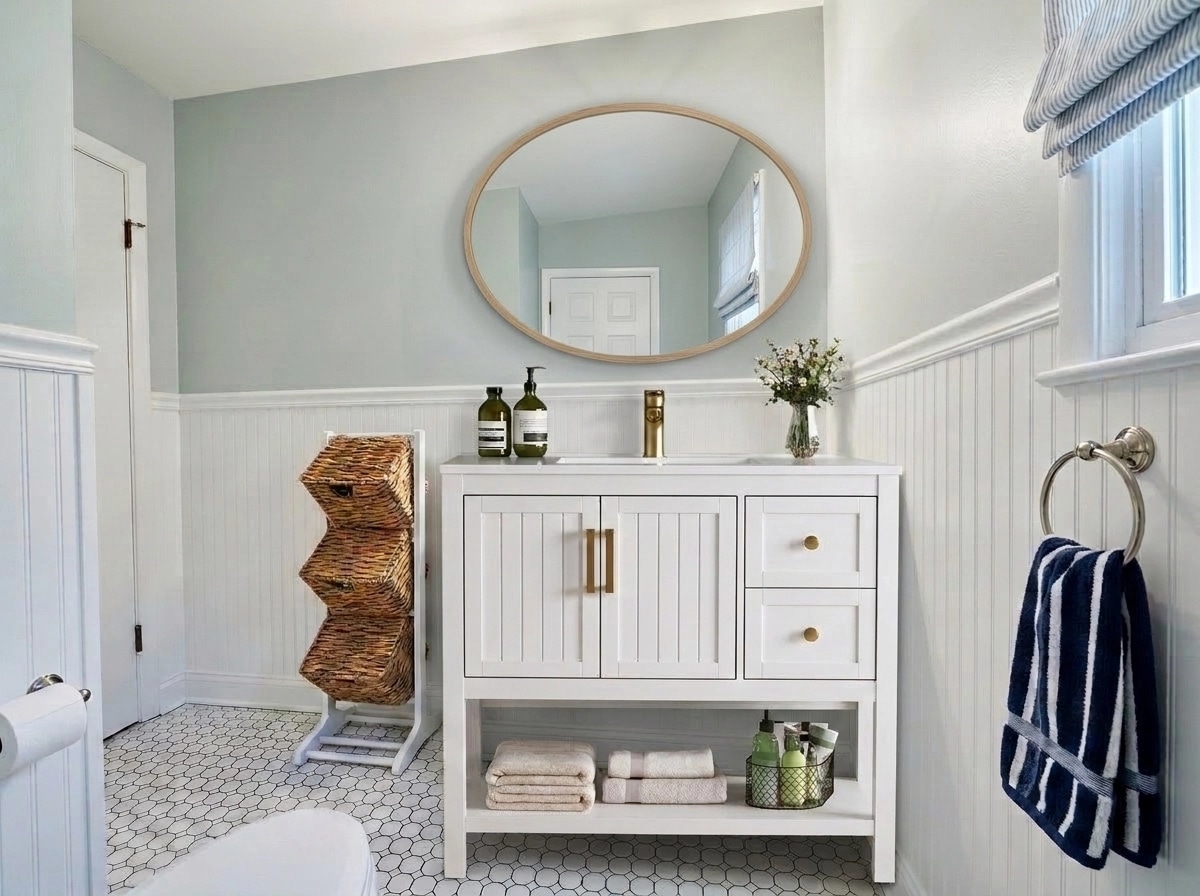 Interior design in Coastal / Hamptons style — Bathroom by GenRoom AI