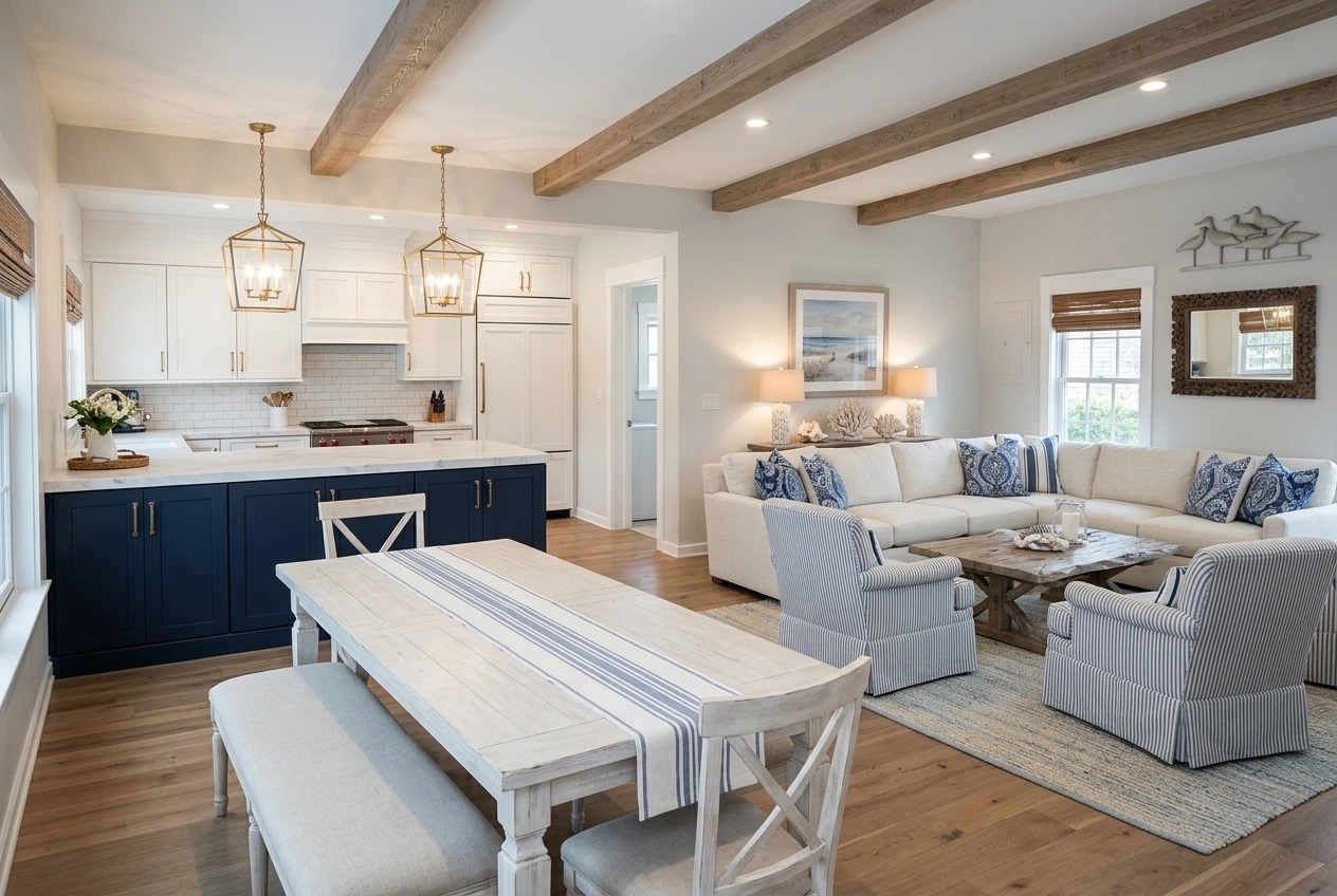 Interior design in Coastal / Hamptons style — Living Room by GenRoom AI