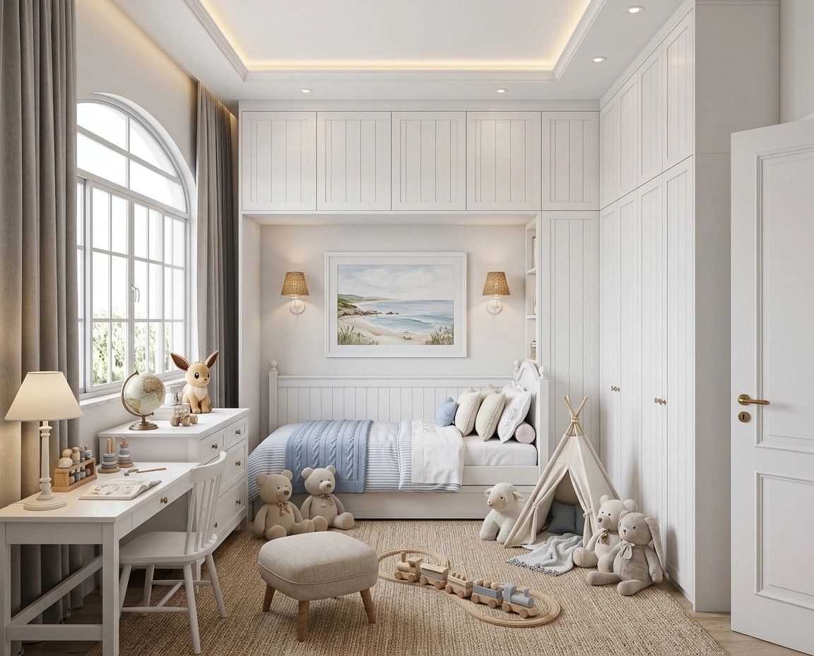 Coastal / Hamptons Kids Room design — interior photo by GenRoom AI