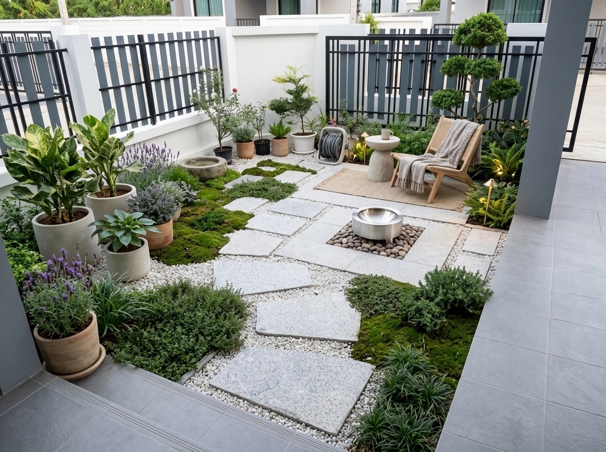 Yard design in Scandinavian Garden style — photo by GenRoom AI