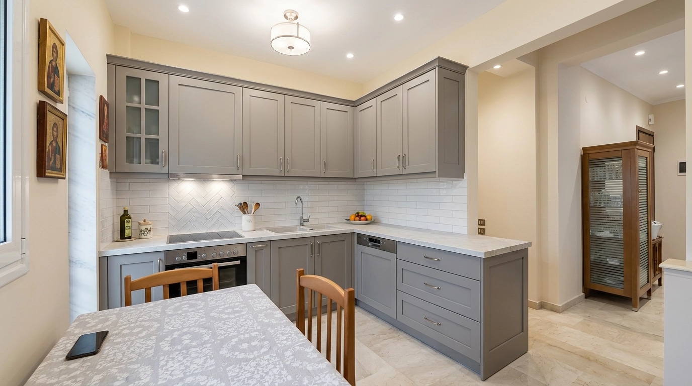 Kitchen interior in Transitional style — photo by GenRoom AI