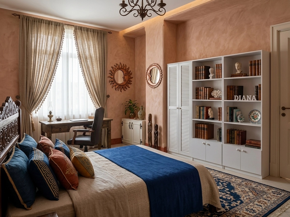 İç mekân tasarımı Mediterranean stili — Yatak Odası GenRoom AI