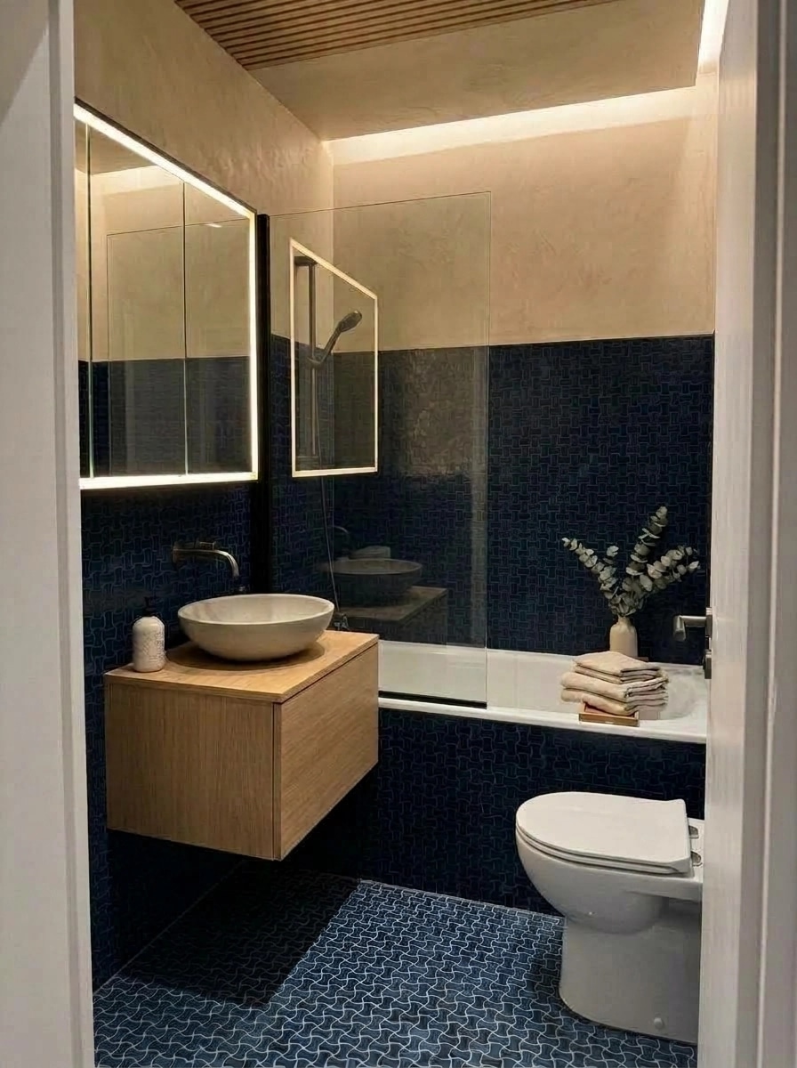 Bathroom interior in Japandi style — photo by GenRoom AI