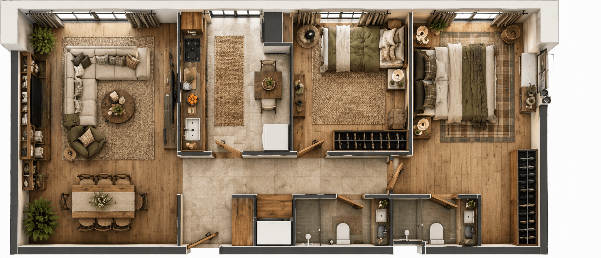 İç mekân tasarımı Rustic stili — Oturma Odası GenRoom AI