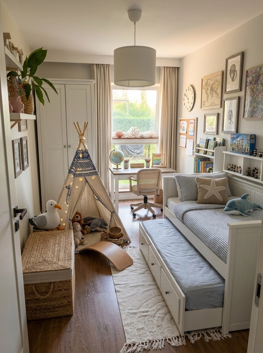 Interior design in Coastal / Hamptons style — Kids Room by GenRoom AI