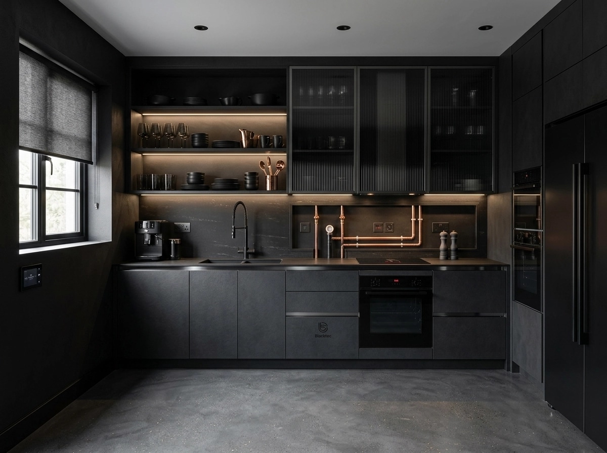 Design de interiores em estilo Blacktec — Cozinha por GenRoom AI