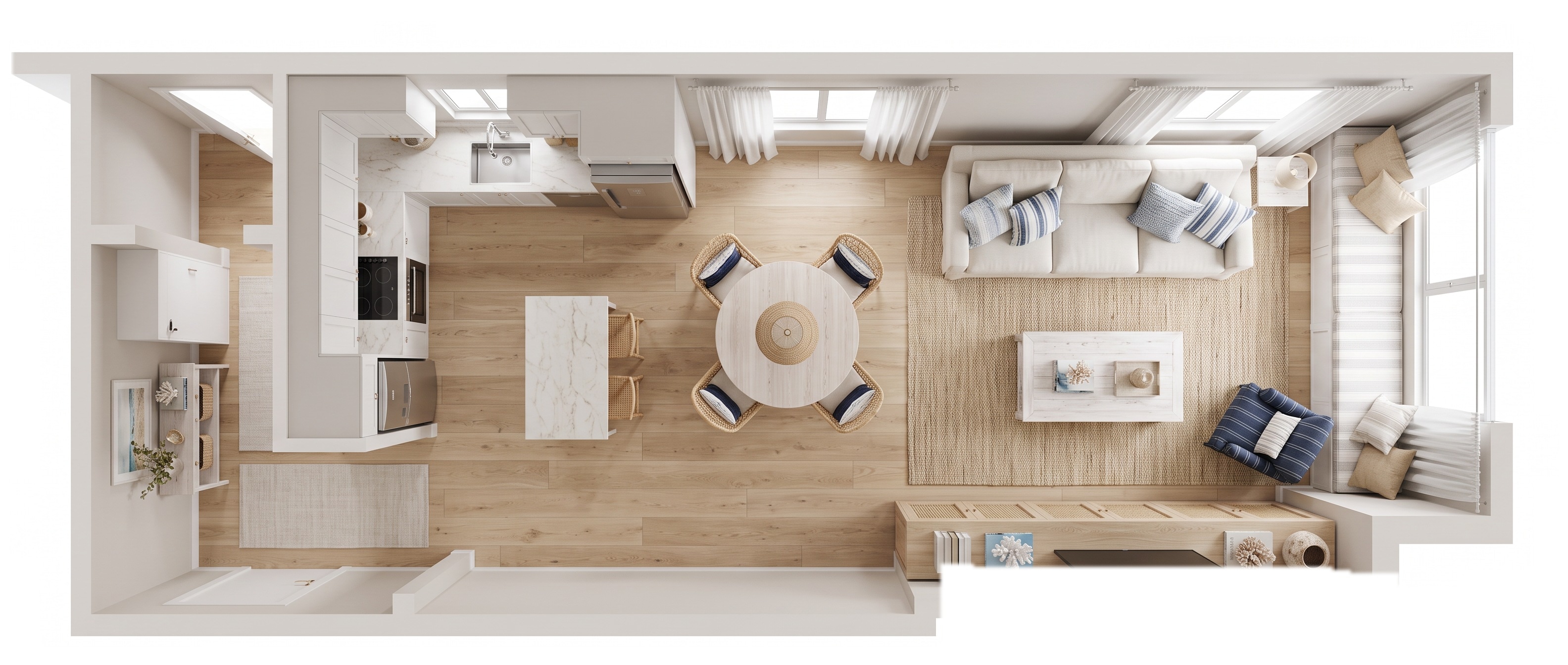 Interior desain di Coastal / Hamptons gaya — Ruang Tamu oleh GenRoom AI