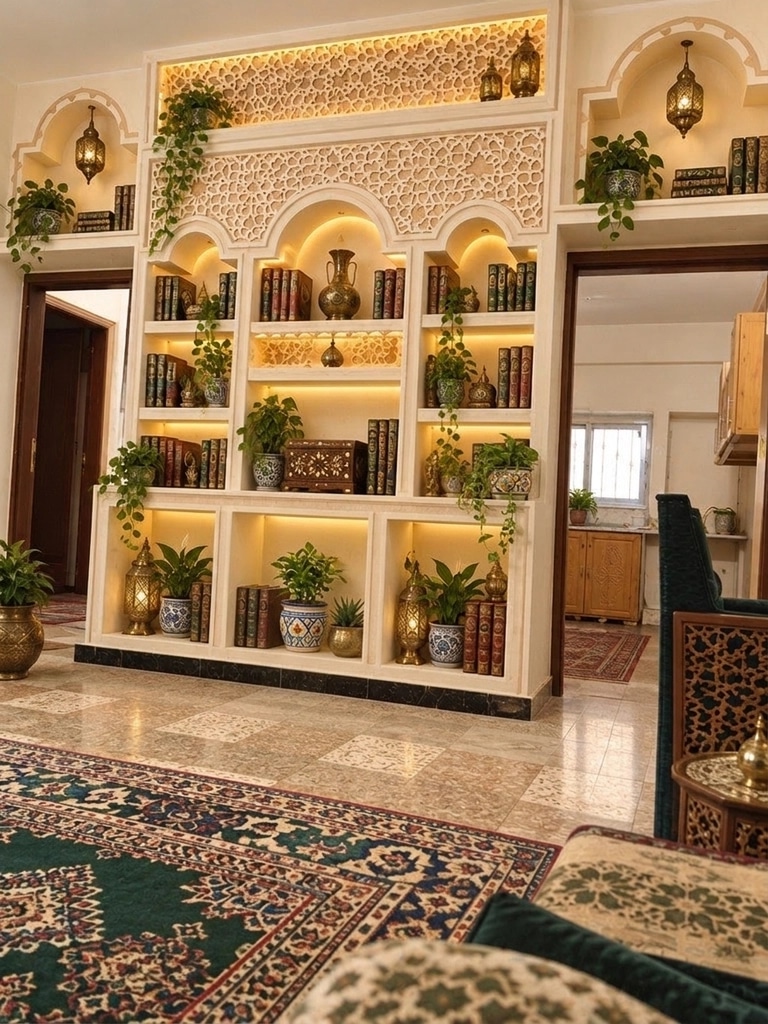 Interior design in Islamic Geometric style — library by GenRoom AI