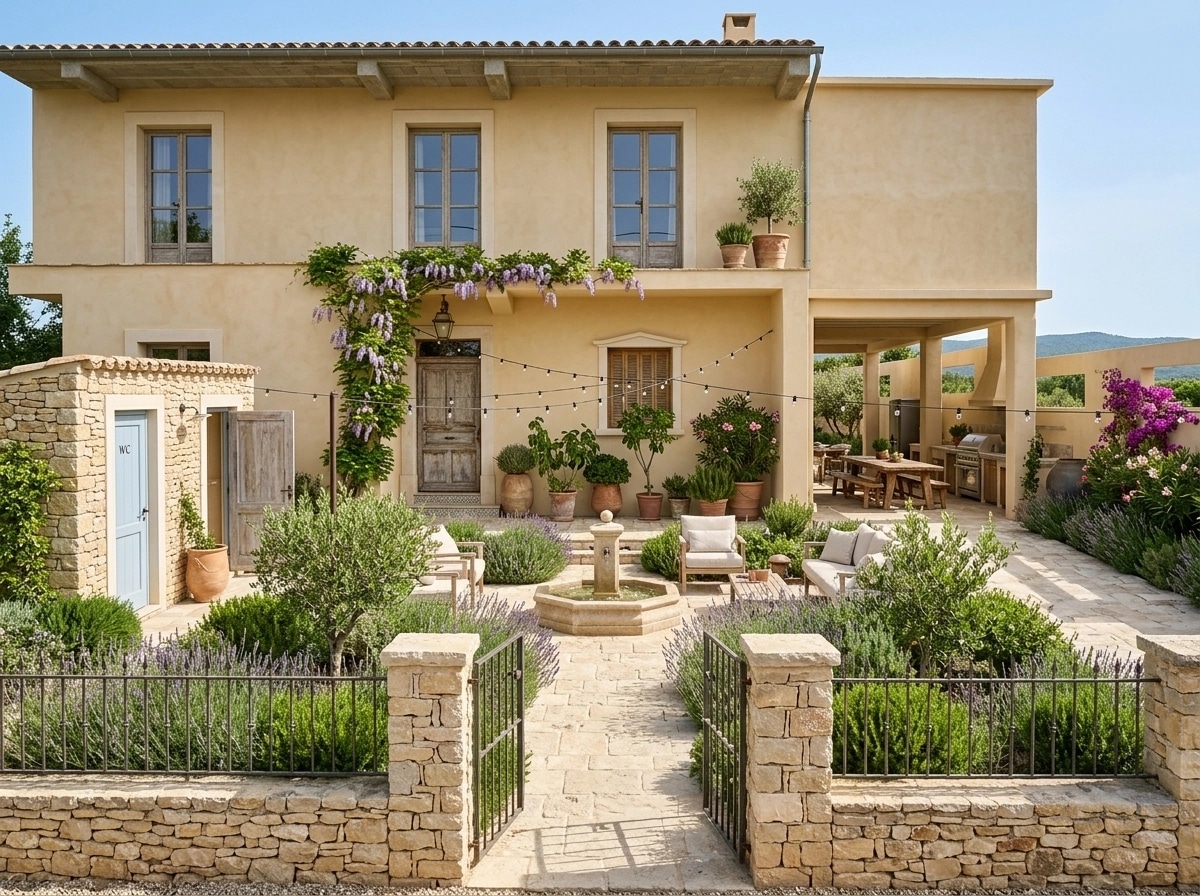 Thiết kế cảnh quan theo phong cách Provence Garden — Sân bởi GenRoom AI