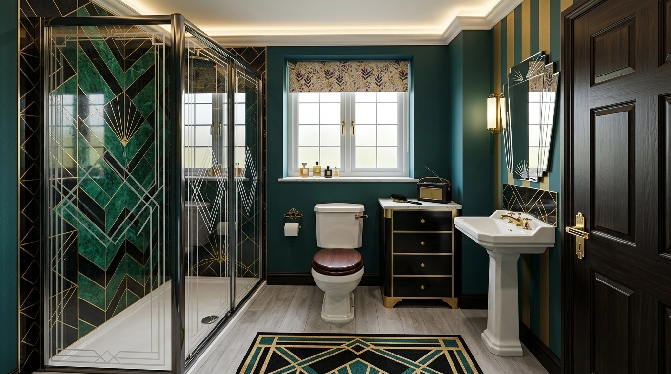Bathroom interior in Art Deco style — photo by GenRoom AI