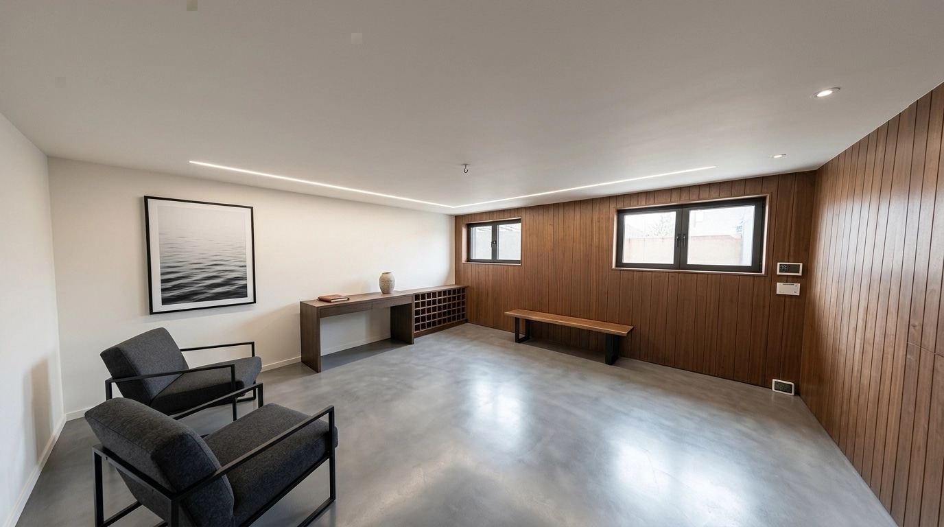Interior desain di Minimalism gaya — basement oleh GenRoom AI