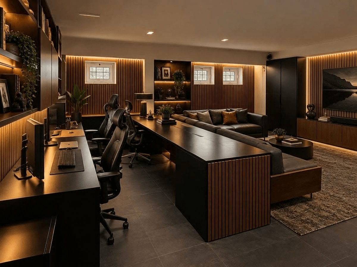 Office interior in Blacktec style — photo by GenRoom AI