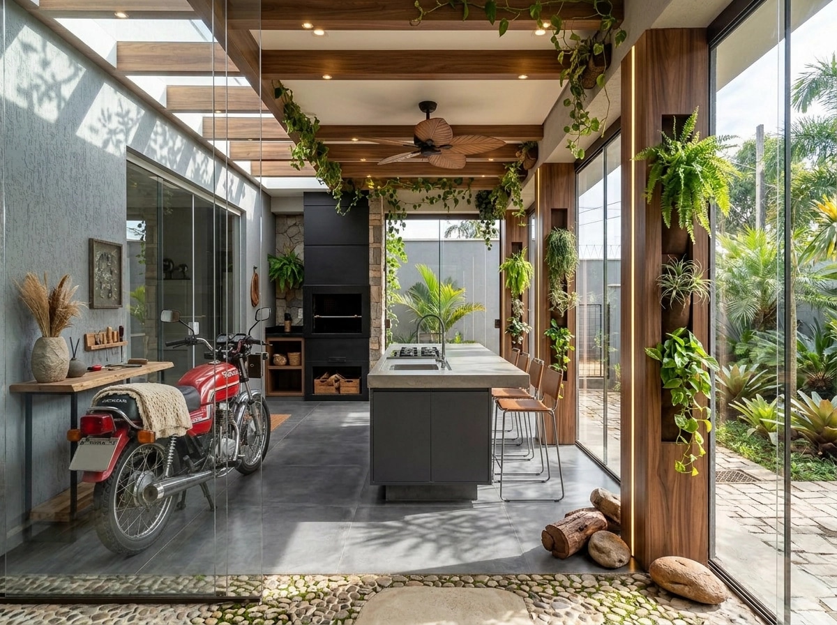 İç mekân tasarımı Biophilic stili — balcony GenRoom AI