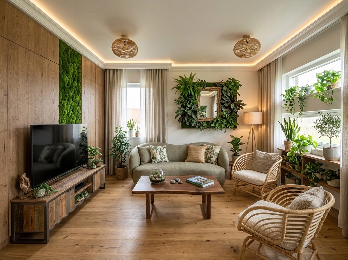 Biophilic Living Room design — interior photo by GenRoom AI