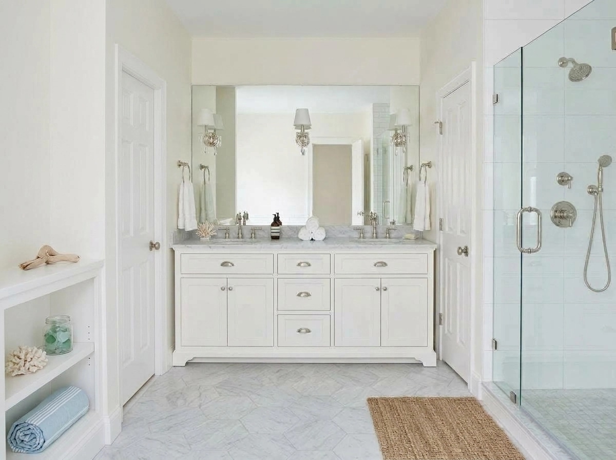 Bathroom interior in Coastal / Hamptons style — photo by GenRoom AI