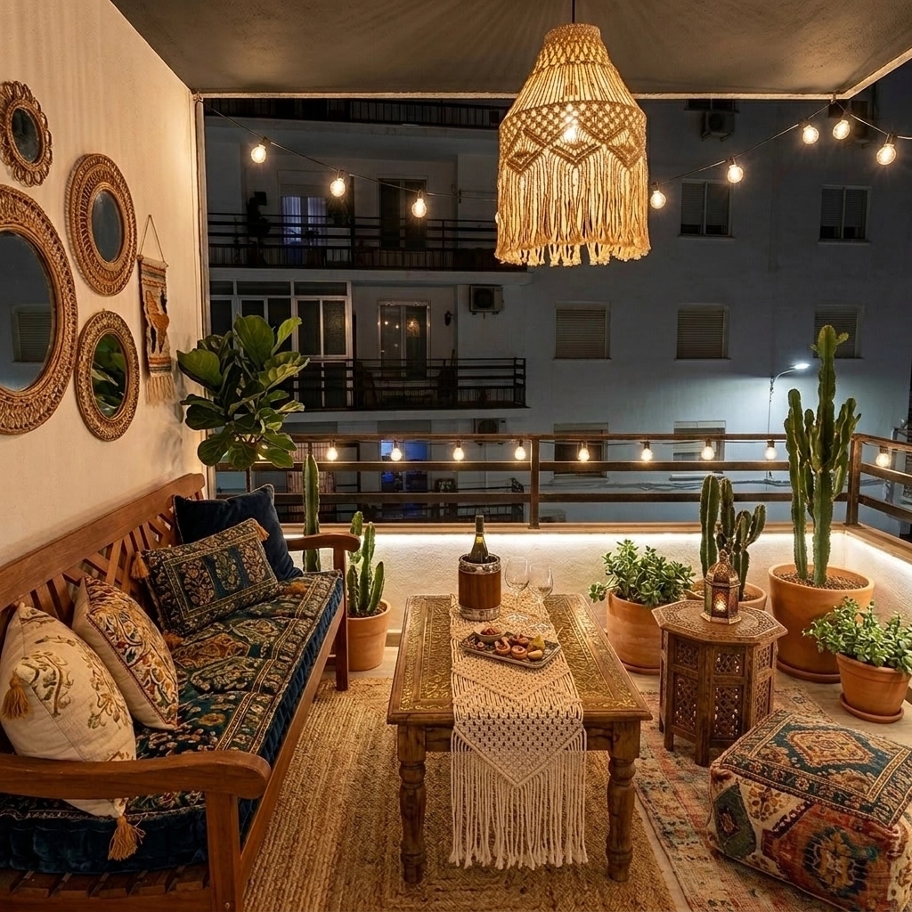 Interior design in Bohemian style — terrace by GenRoom AI
