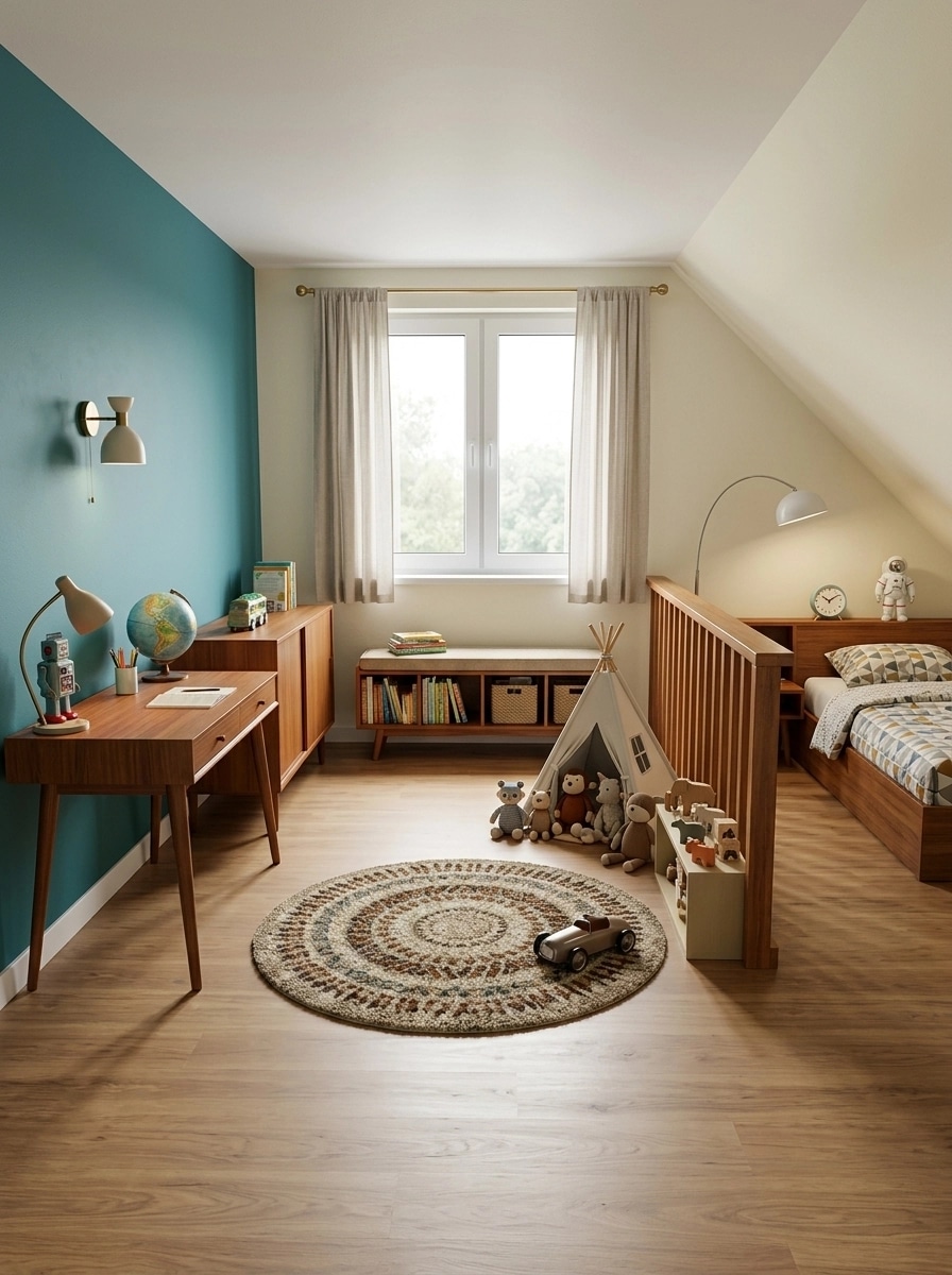 Mid-Century Modern Kids Room design — interior photo by GenRoom AI