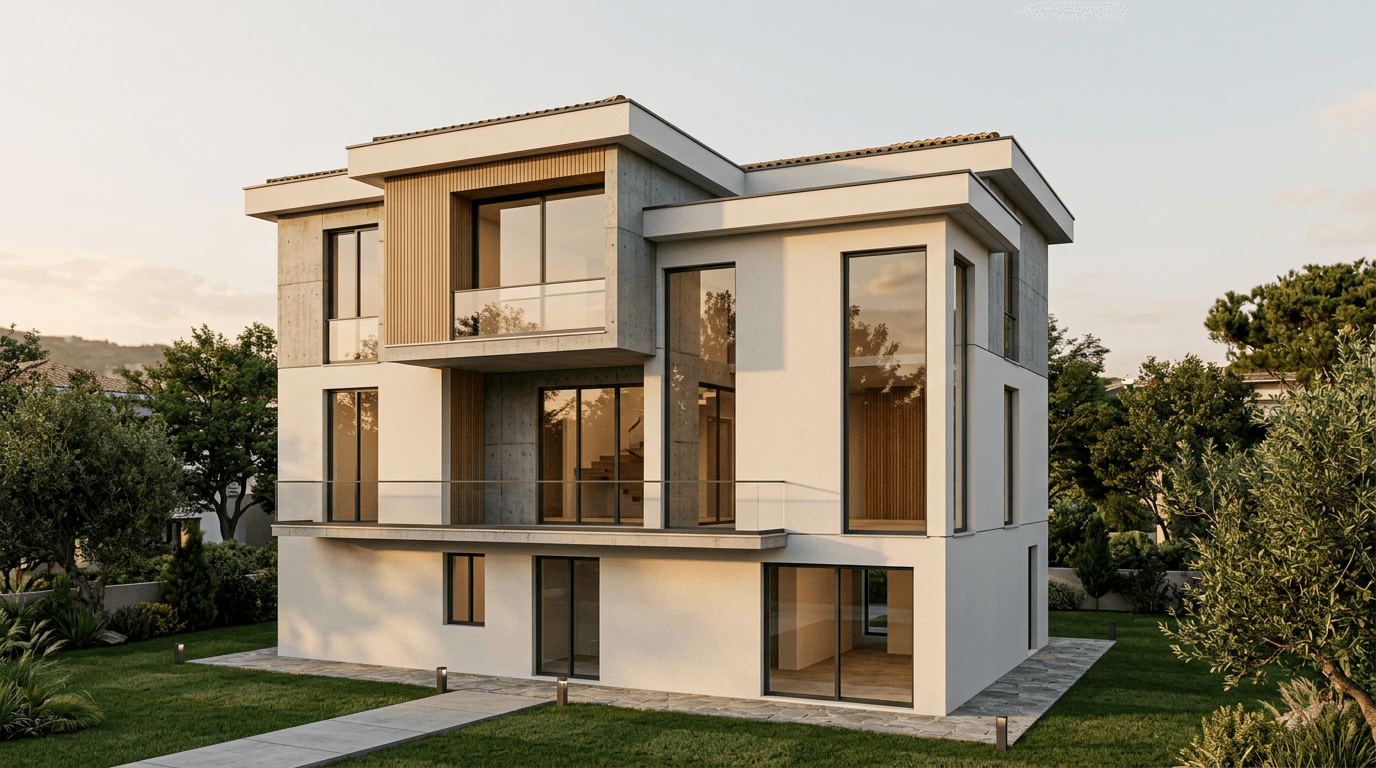 Facade design in Minimalist Facade style — photo by GenRoom AI
