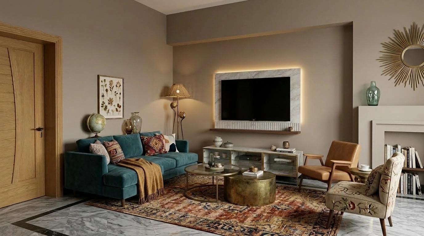 التصميم الداخلي بنمط Eclectic — غرفة المعيشة من GenRoom AI