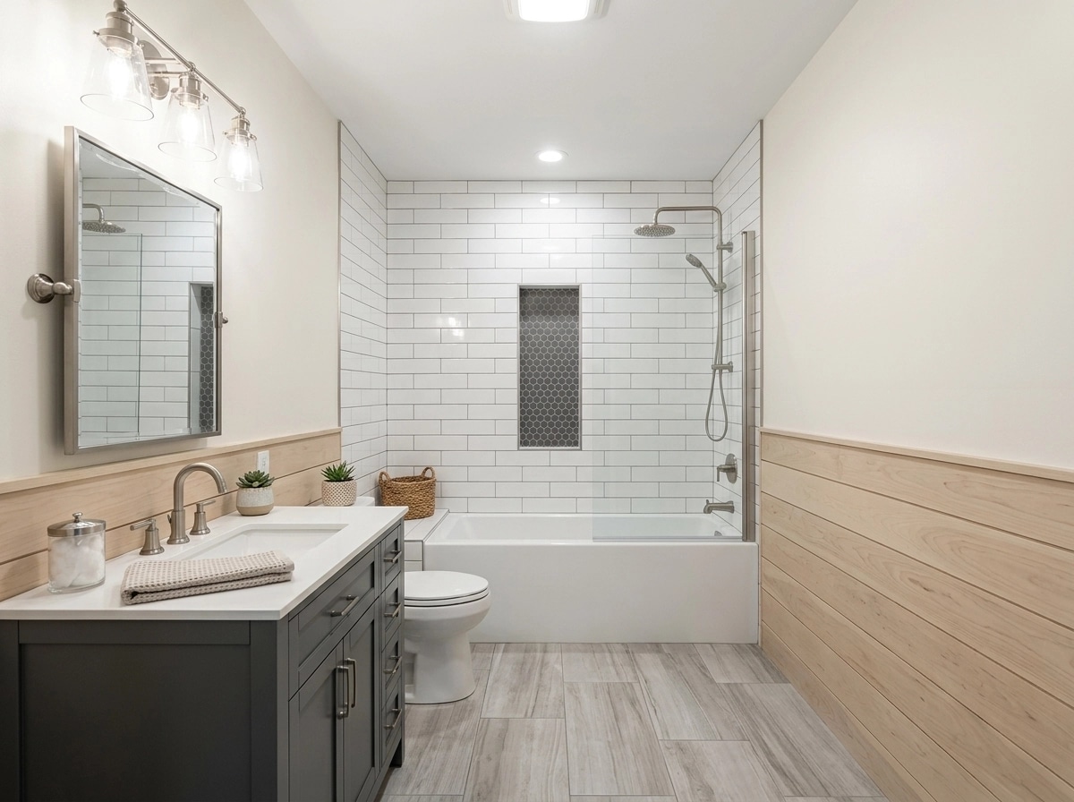 Bathroom interior in Modern Farmhouse style — photo by GenRoom AI
