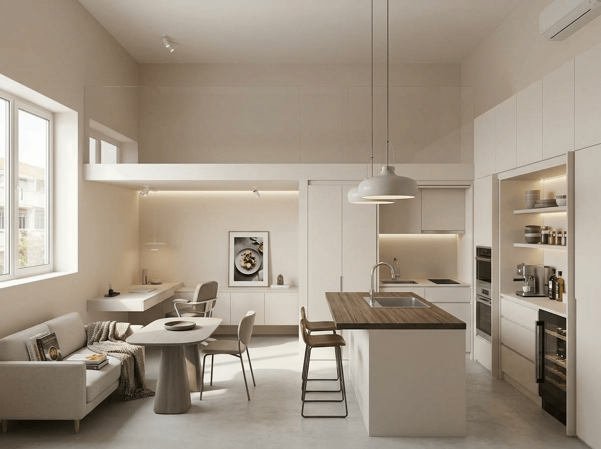 Kitchen interior in Minimalism style — photo by GenRoom AI