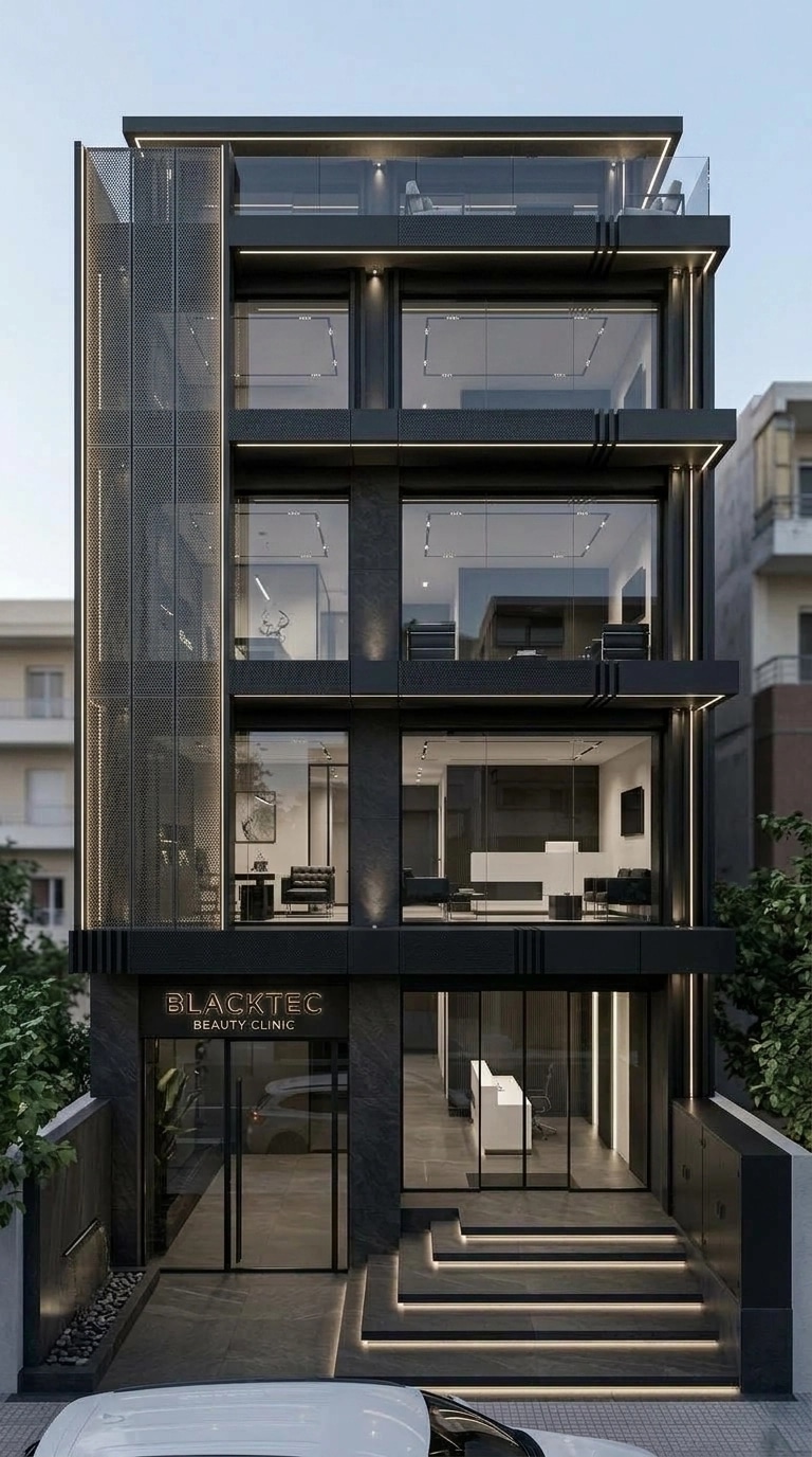 Facade design in Blacktec Facade style — Facade by GenRoom AI