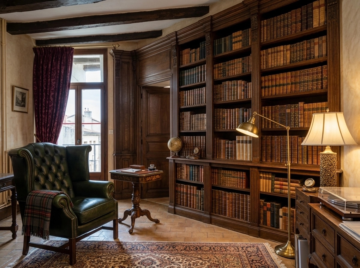 Interior design in British style — library by GenRoom AI